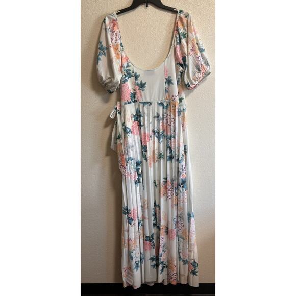 NEW Asos Curve Maxi Wrap Dress Puff Sleeve Floral Print Pleated Size 12 - Picture 8 of 11